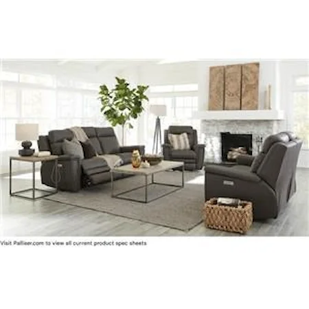 Contemporary Sofa Power Recliner with Power Headrests and Lumbar Support